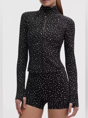 Lululemon Define Cropped Jacket Sz 10 Heart Scatter Dot White Black-LW3KBCS NWT